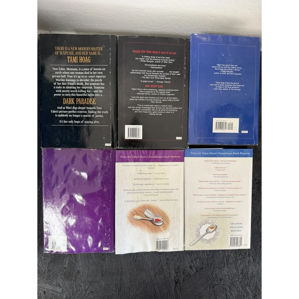 Lot of 6 Tami Hoag / Tamar Myers murder mystery, horror, fiction hardback books